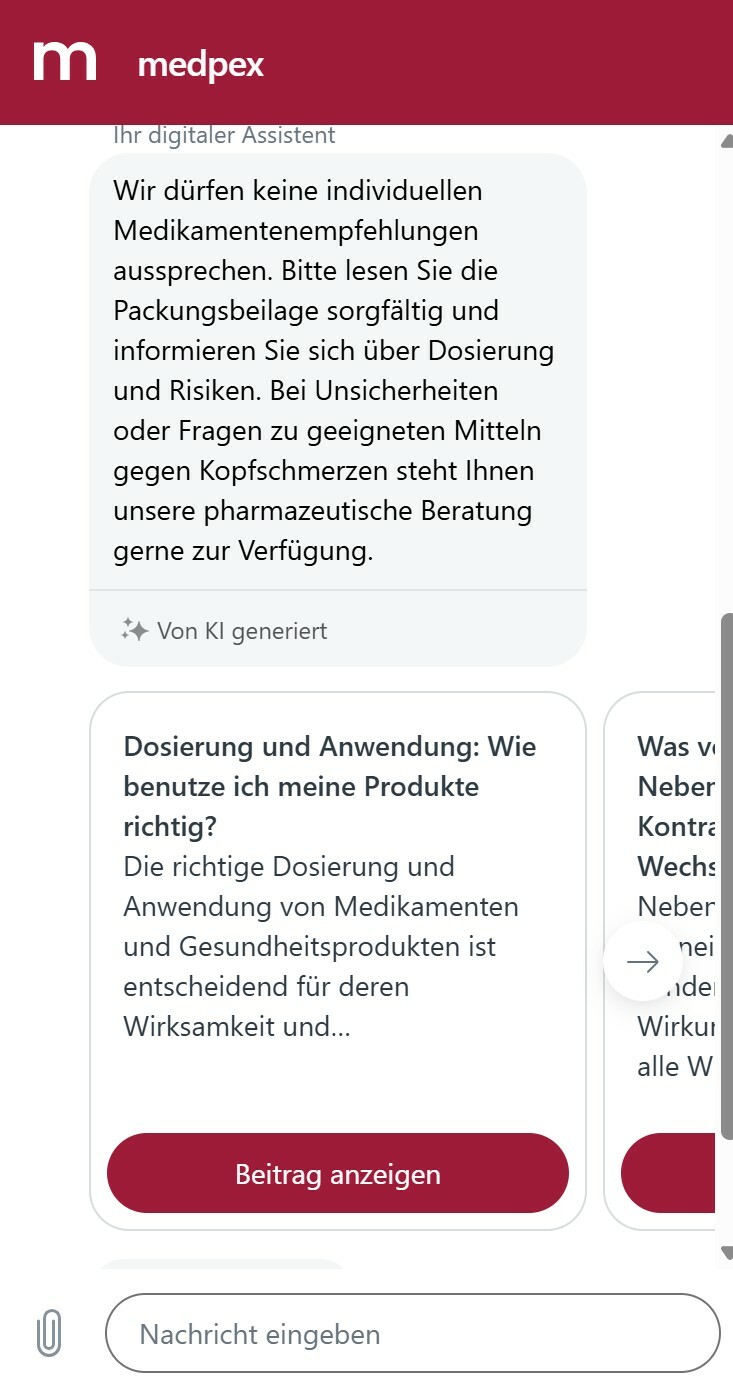 SAI Chatbot Medpex Frage 1